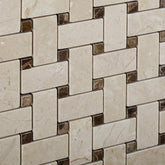 Tenedos Crema Marfil Basketweave Mosaic with Emperador Dark Dots Polished/Honed